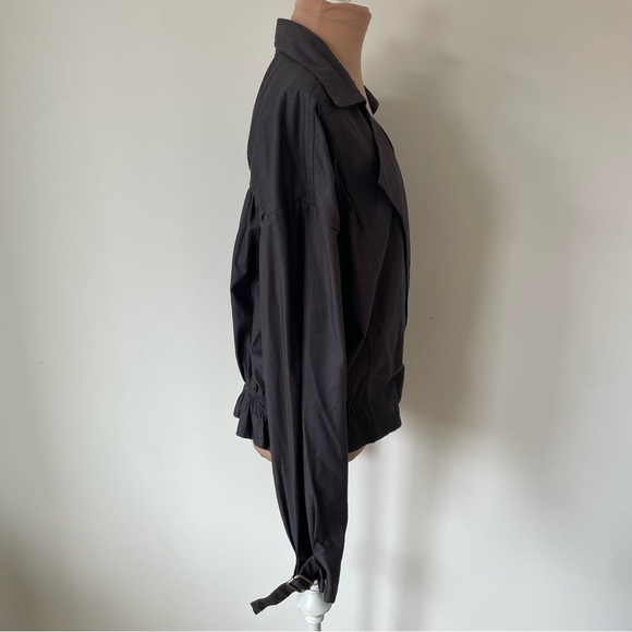 By Anthropologie Cropped Ruched-Sleeve Washed Black Cotton Moto Jacket EUC Sz XL - Picture 9 of 12